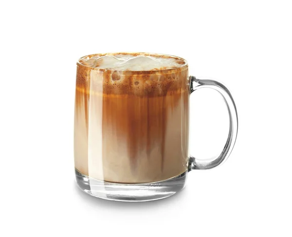 Glazen Kopje Lekkere Aromatische Koffie Witte Achtergrond — Stockfoto