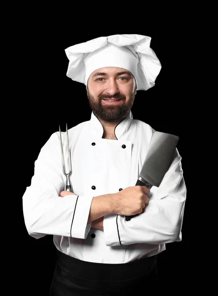 Chef Masculino Sobre Fondo Oscuro —  Fotos de Stock