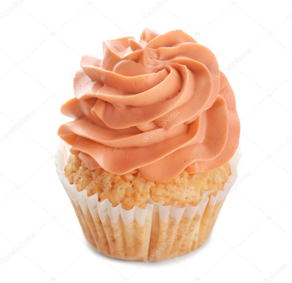 Tasty cupcake on white background