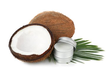 Hindistan cevizi yağı saç bakımı beyaz arka plan üzerinde için