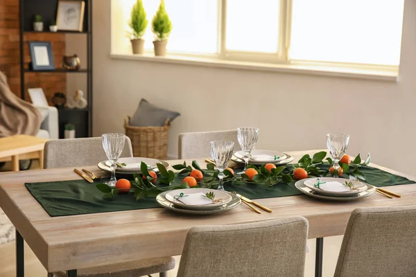 Bella Tavola Apparecchiata Cena Natale — Foto Stock