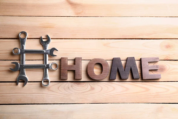 Composizione Con Hashtag Home Sfondo Legno — Foto Stock