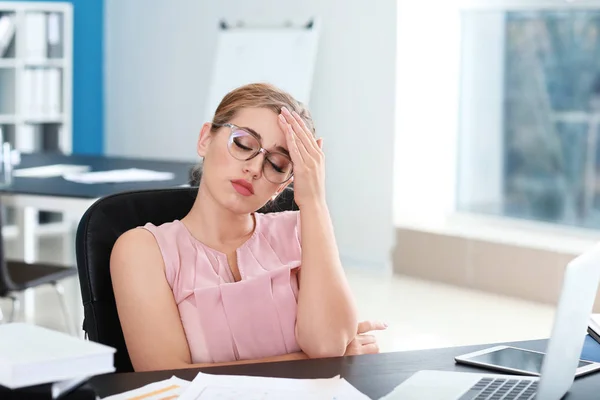 Stressed Businesswoman Working Office — Stock Photo, Image