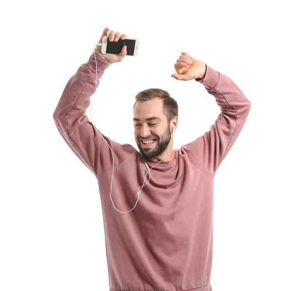 Guapo Joven Bailando Sobre Fondo Blanco — Foto de Stock