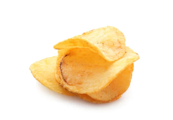 Smakelijke Potato Chips Witte Achtergrond — Stockfoto