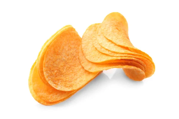 Smakelijke Potato Chips Witte Achtergrond — Stockfoto