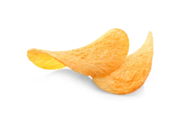 Smakelijke Potato Chips Witte Achtergrond — Stockfoto