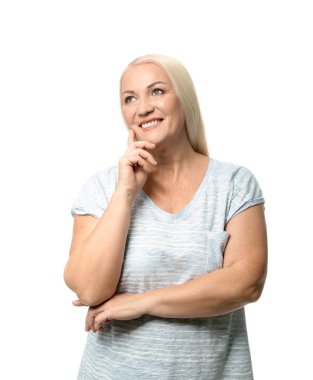 Beyaz arka plan üzerinde güzel Olgun kadın portresi