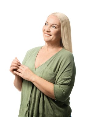 Beyaz arka plan üzerinde güzel Olgun kadın portresi