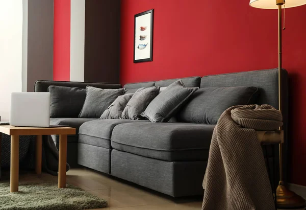 Stylish Interior Room Comfortable Big Sofa — Stock Photo, Image