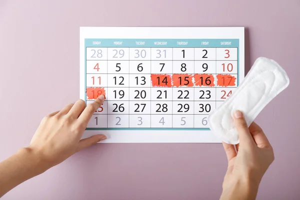 Woman Menstrual Pad Calendar Color Background — Stock Photo, Image