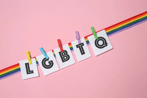 Abbreviation Lgbtq Rainbow Ribbon Color Background — Stock Photo, Image