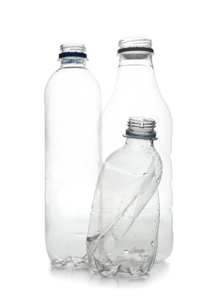 Used Plastic Bottles White Background Recycling Concept — Stock Photo, Image