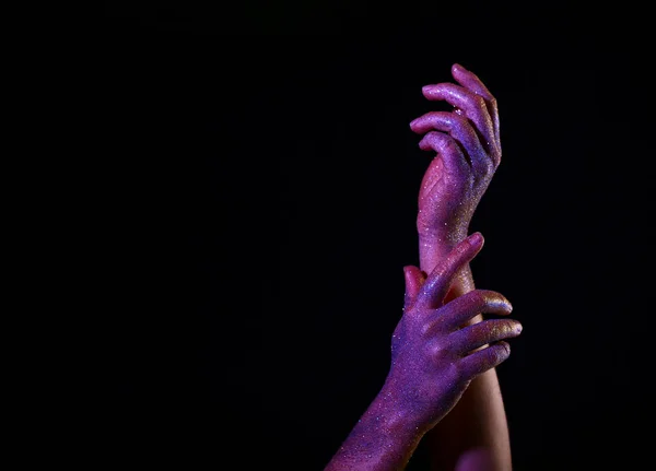 Painted Female Hands Dark Background — Stock Photo, Image