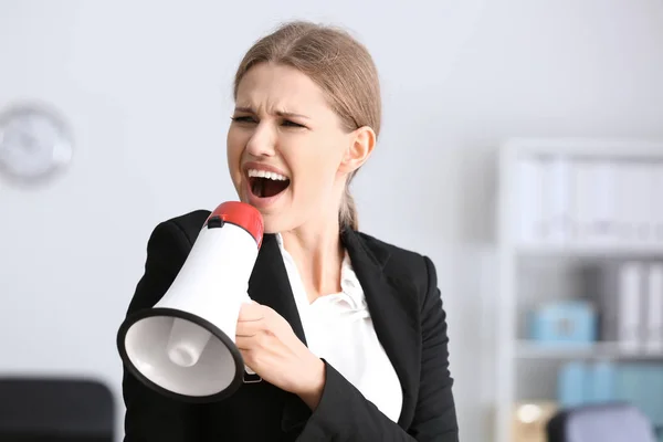 Young Businesswoman Using Megaphone Office — Stock Photo, Image