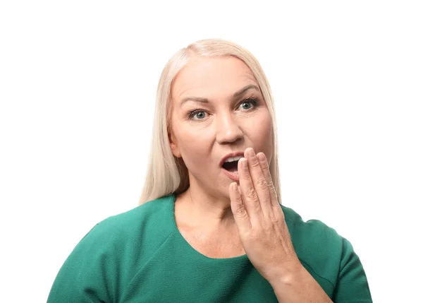 Portrait Surprised Mature Woman White Background — Stock Photo, Image