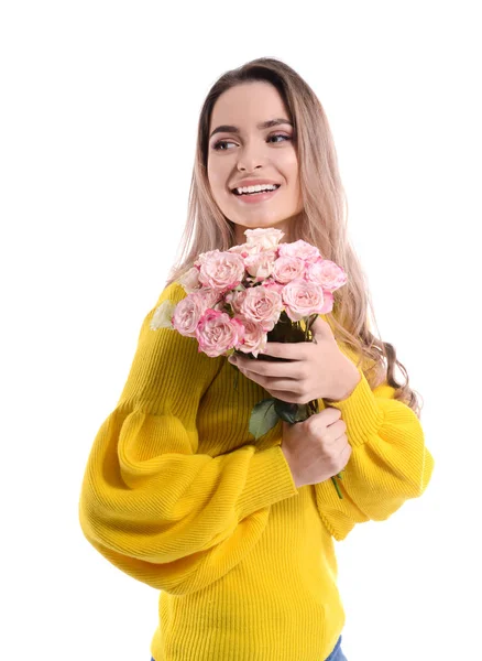 Gyönyörű Fiatal Csokor Virág Fehér Háttér — Stock Fotó