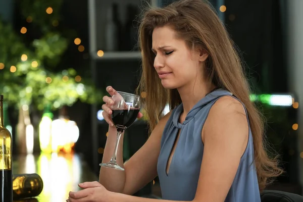 Depressed Woman Drinking Alcohol Pub — Stock Photo, Image