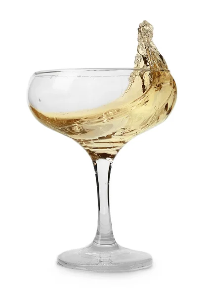 Bicchiere Champagne Con Spruzzata Sfondo Bianco — Foto Stock