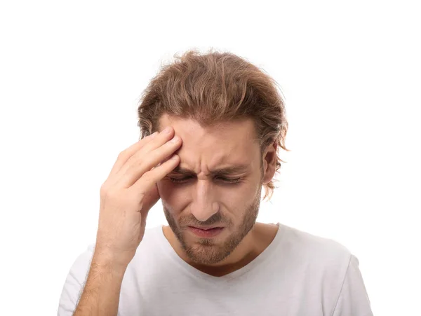 Young Man Suffering Headache White Background — Stock Photo, Image