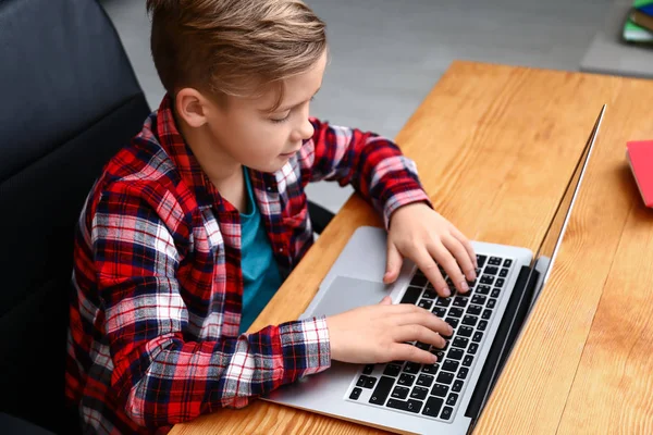 Cute Boy Playing Video Game Laptop Home — Stock Photo, Image