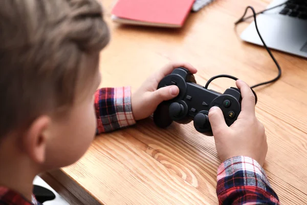 Cute Boy Playing Video Game Home — Stock Photo, Image