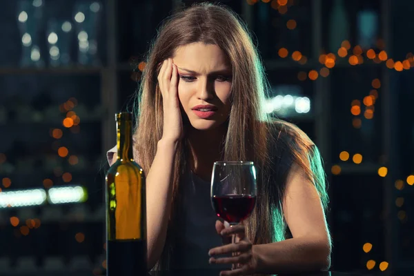 Young Woman Drinking Alcohol Bar — Stock Photo, Image