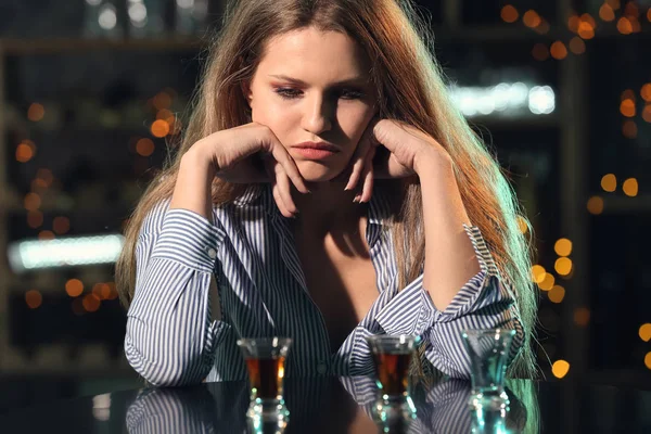 Young Woman Drinking Alcohol Bar — Stock Photo, Image