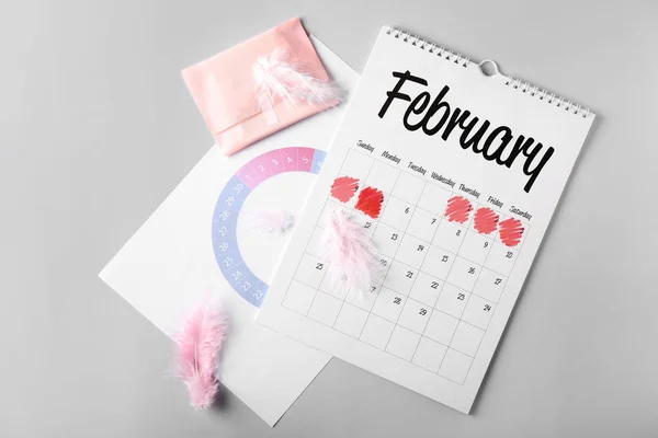 Kalendář Menstruační Pad Šedém Pozadí — Stock fotografie