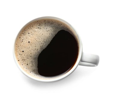 Beyaz arka planda bir fincan sıcak kahve.