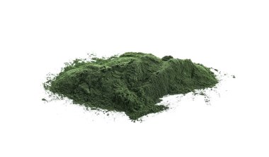 Beyaz arkaplanda spirulina tozu