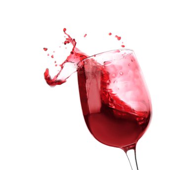 Kırmızı şarap beyaz zemin üzerine sıçramasına ile cam