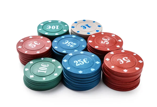 Żetony Gry Pokera Białym Tle — Zdjęcie stockowe