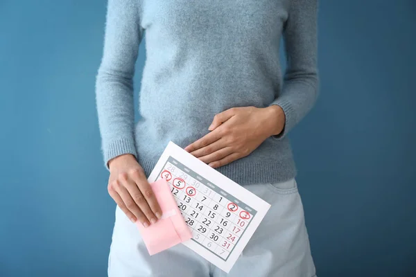 Woman Menstrual Pad Calendar Color Background — Stock Photo, Image