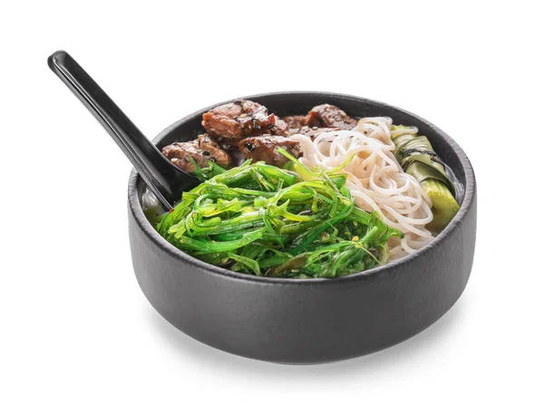 Välsmakande Kinesisk Soppa Skål Vit Bakgrund — Stockfoto