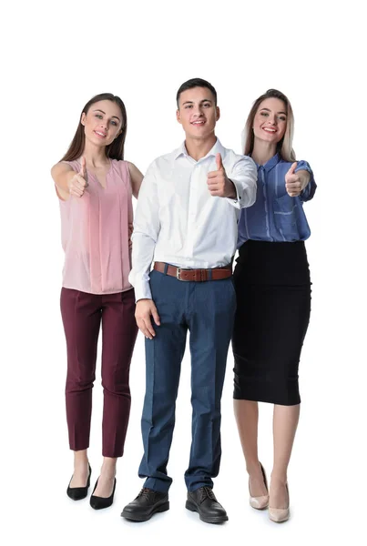 Young People Showing Thumb Gesture White Background — Stock Photo, Image