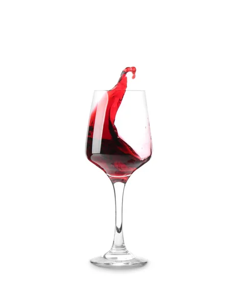 Glas Mit Rotem Spritzer Wein Auf Weißem Hintergrund — Stockfoto