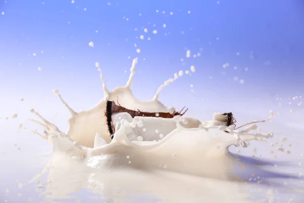 โยนช นมะพร าวลงในนม — ภาพถ่ายสต็อก