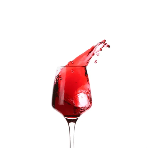 Vidrio Con Vino Tinto Salpicado Sobre Fondo Blanco — Foto de Stock