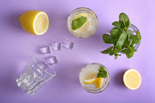 Composition Tasty Lemonade Color Background — Stock Photo, Image