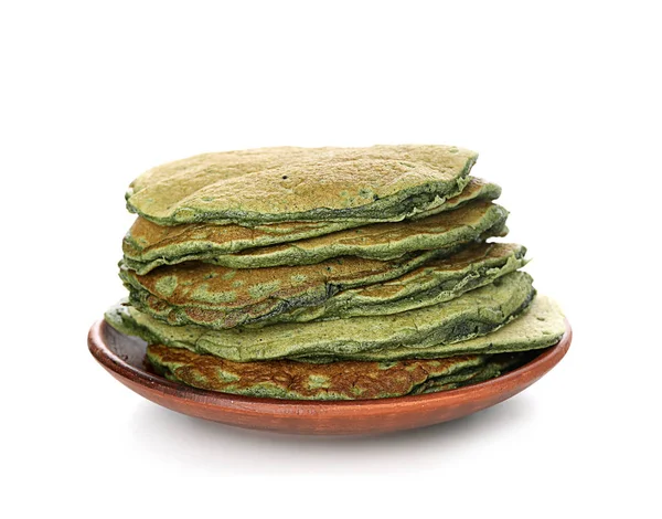 Smaklig Grön Pannkakor Vit Bakgrund — Stockfoto