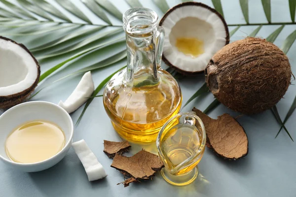 Composition Coconut Oil Table — Stock Photo, Image