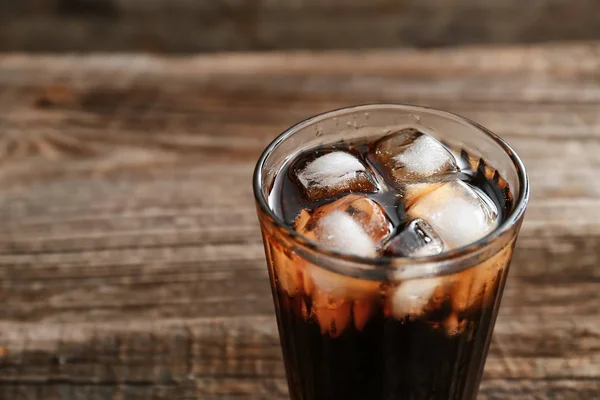 Glass Soda Ice Wooden Table Closeup — Stock Photo, Image