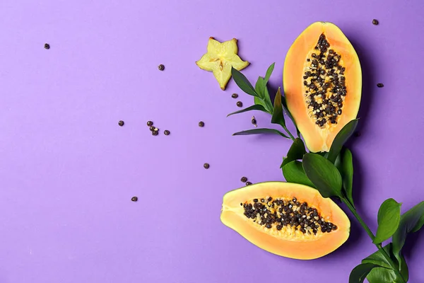 Groene Tropische Bladeren Vruchten Kleur Achtergrond — Stockfoto