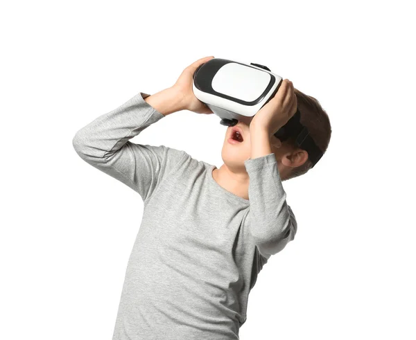Милий Хлопчик Окулярами Віртуальної Реальності Білому Тлі — стокове фото