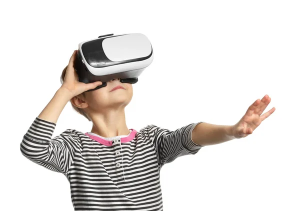 Netter Junge Mit Virtual Reality Brille Auf Weißem Hintergrund — Stockfoto