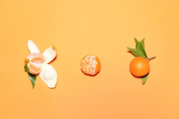 Tasty Juicy Tangerines Color Background — Stock Photo, Image