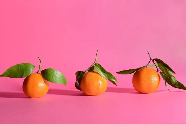 Tasty Juicy Tangerines Color Background — Stock Photo, Image