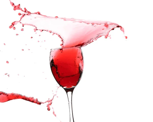 Glass Red Splashing Wine White Background — Stock Photo, Image