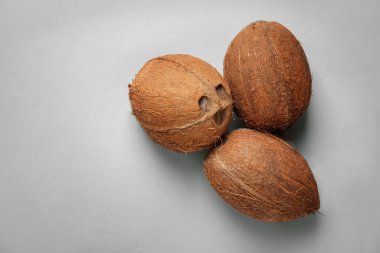 Gri arka plan üzerinde olgunlaşmış hindistancevizi